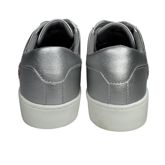 Comfort View Silver Lace-Up Sneaker Pink Floral Embroidery Size 9M - Picture 3 of 8